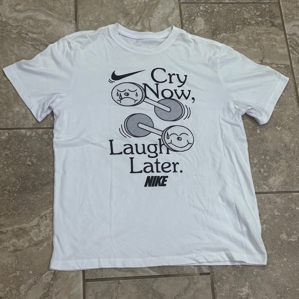 Nike Dri-FIT Mens Cry Now Laugh Later Graphic T-Shirt White Medium DH0306-100